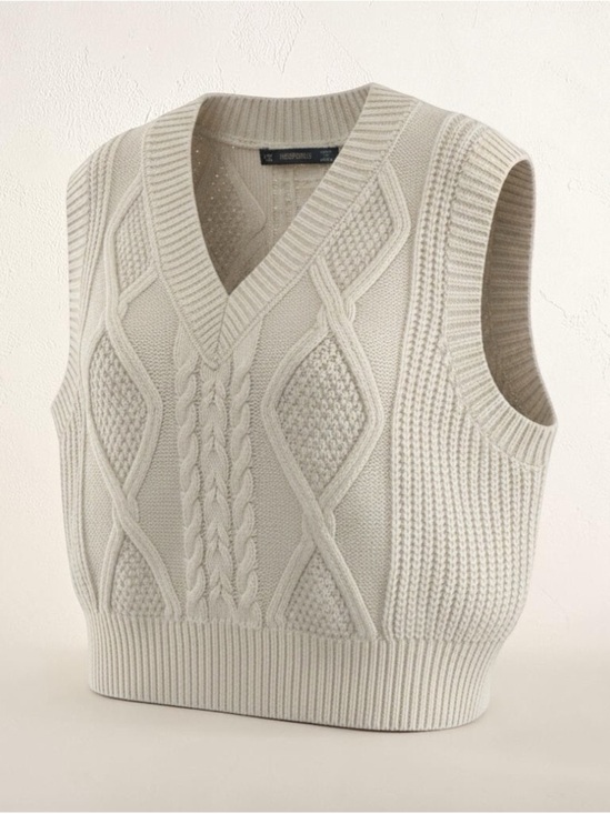 Hesperus Sweaters - Hesperus Cream Cable Knit Crop Sweater Vest V-Neck XS